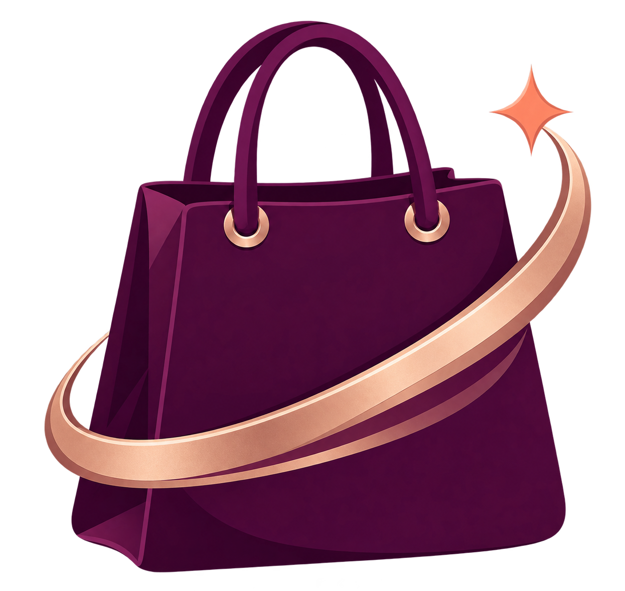 Logo da Encantta com sacola de compras ameixa e detalhe rosé